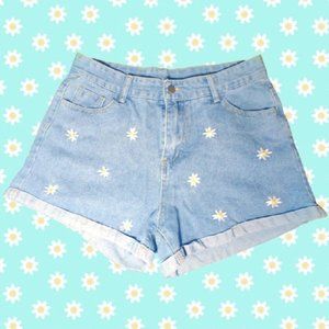 Cute Embroidered High Waist Denim Shorts